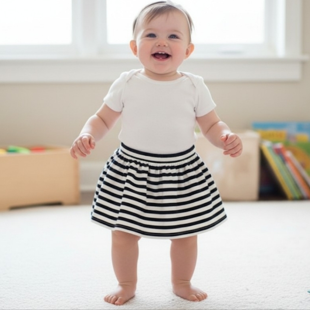 KATE SPADE Girls Black & White Coreen Striped Skirt Size 12